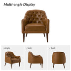 Fauteuil crapaud classique en cuir véritable avec pieds en bois et dossier capitonné (lot de 2)