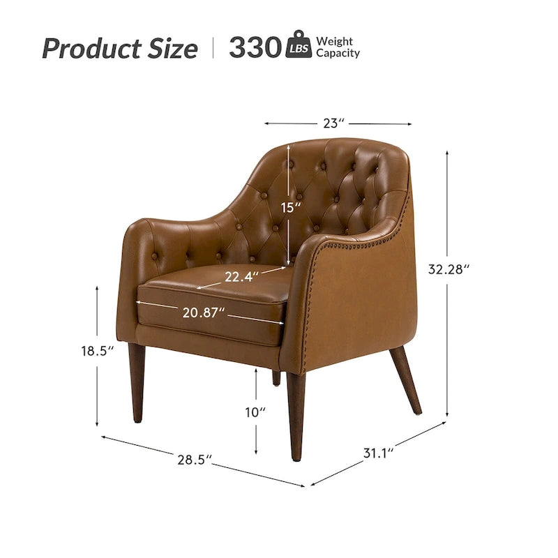 Fauteuil crapaud classique en cuir véritable avec pieds en bois et dossier capitonné (lot de 2)