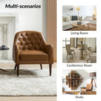 Fauteuil crapaud classique en cuir véritable avec pieds en bois et dossier capitonné (lot de 2)