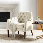 Fauteuil crapaud classique en cuir véritable avec pieds en bois et dossier capitonné (lot de 2)