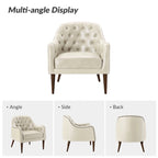 Fauteuil crapaud classique en cuir véritable avec pieds en bois et dossier capitonné (lot de 2)