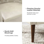 Fauteuil crapaud classique en cuir véritable avec pieds en bois et dossier capitonné (lot de 2)