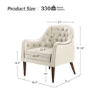 Fauteuil crapaud classique en cuir véritable avec pieds en bois et dossier capitonné (lot de 2)