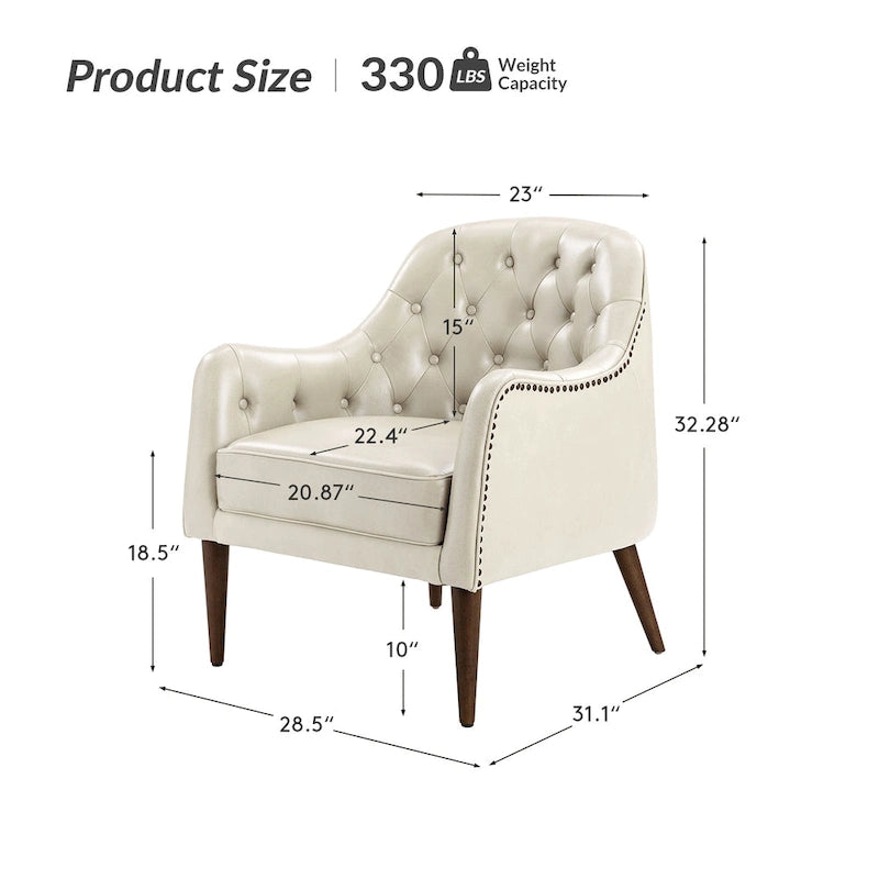 Fauteuil crapaud classique en cuir véritable avec pieds en bois et dossier capitonné (lot de 2)