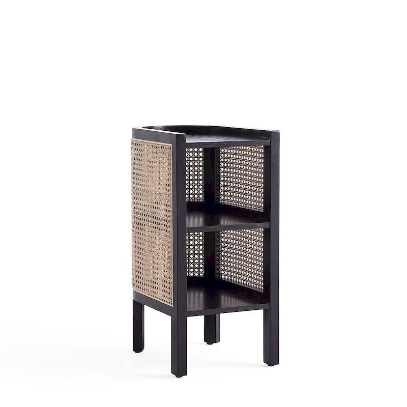 Table d'appoint — Noir avec rotin tressé naturel