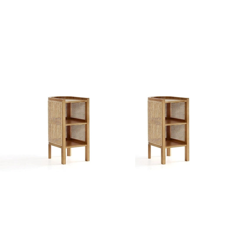Table d'appoint — Noir avec rotin tressé naturel