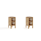 Table d'appoint — Noir avec rotin tressé naturel