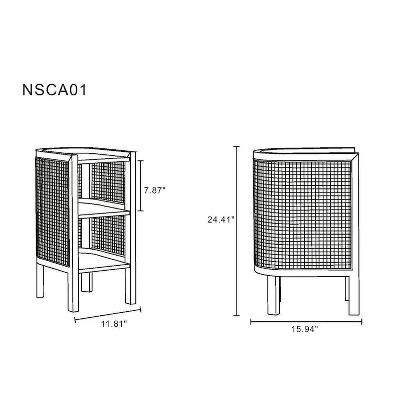 Table d'appoint — Noir avec rotin tressé naturel