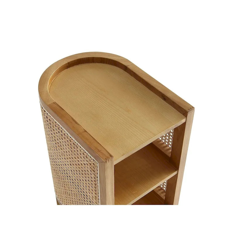 Table d'appoint — Noir avec rotin tressé naturel