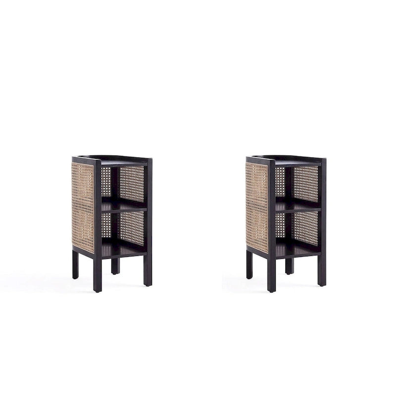 Table d'appoint — Noir avec rotin tressé naturel