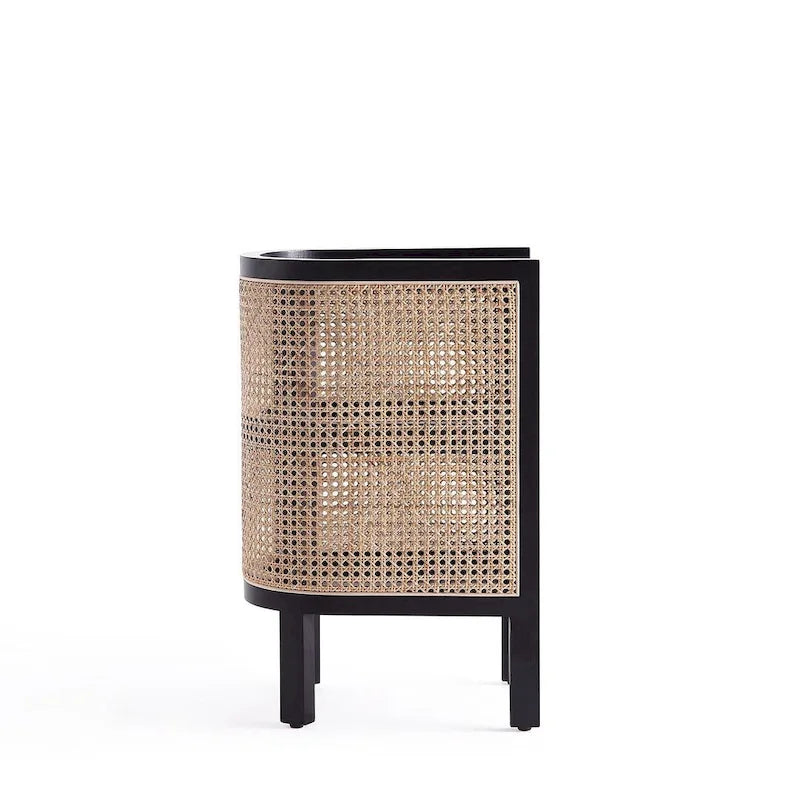 Table d'appoint — Noir avec rotin tressé naturel