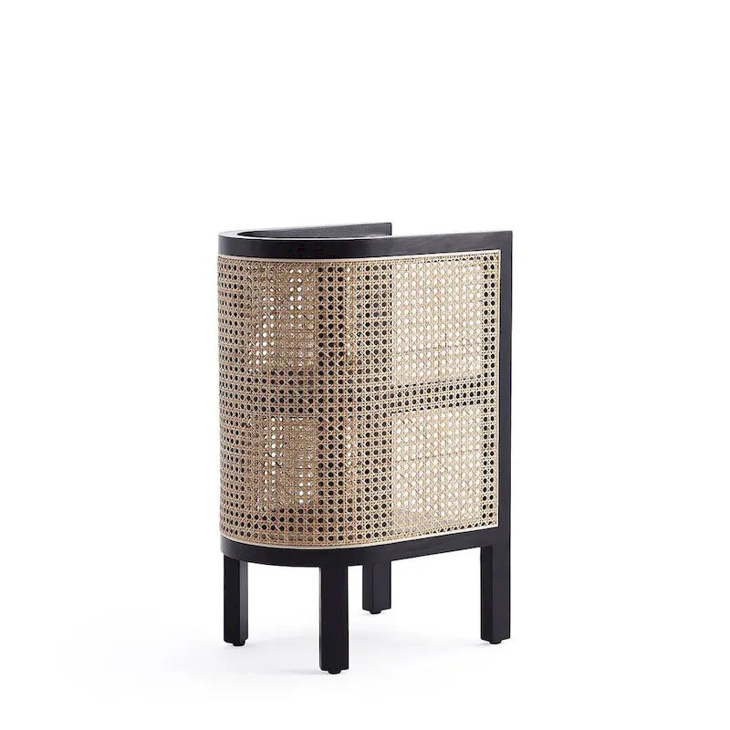 Table d'appoint — Noir avec rotin tressé naturel