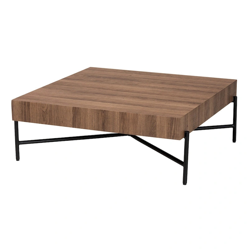 Table Basse Industrielle Moderne Savion en Bois Noyer et Métal Noir
