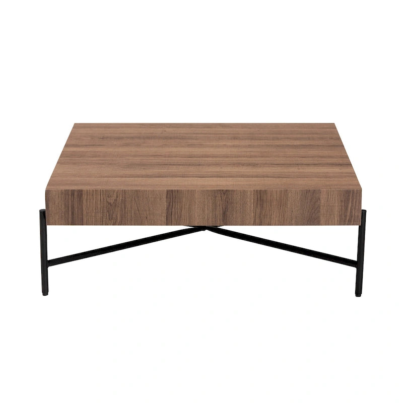 Table Basse Industrielle Moderne Savion en Bois Noyer et Métal Noir
