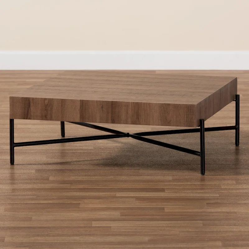 Table Basse Industrielle Moderne Savion en Bois Noyer et Métal Noir