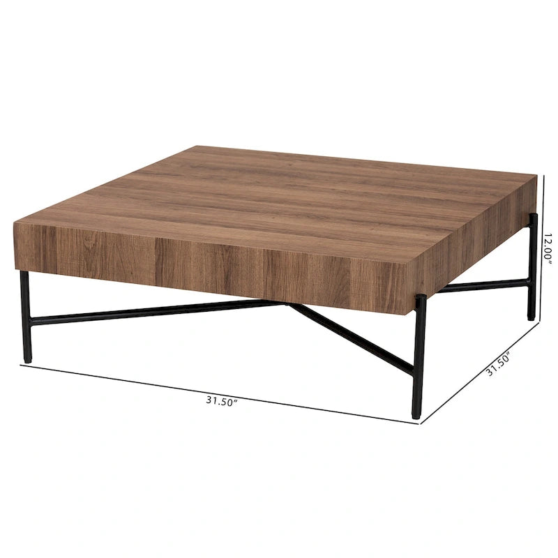 Table Basse Industrielle Moderne Savion en Bois Noyer et Métal Noir