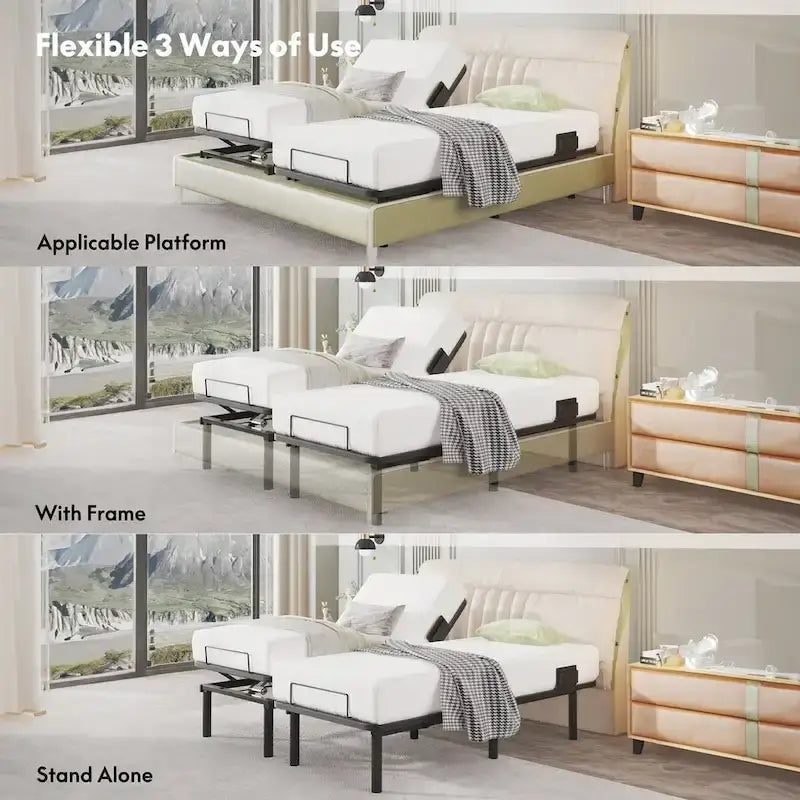 Cadre de lit électrique Twin XL/Queen/Split King, sans dégagement, gravité zéro, support de matelas