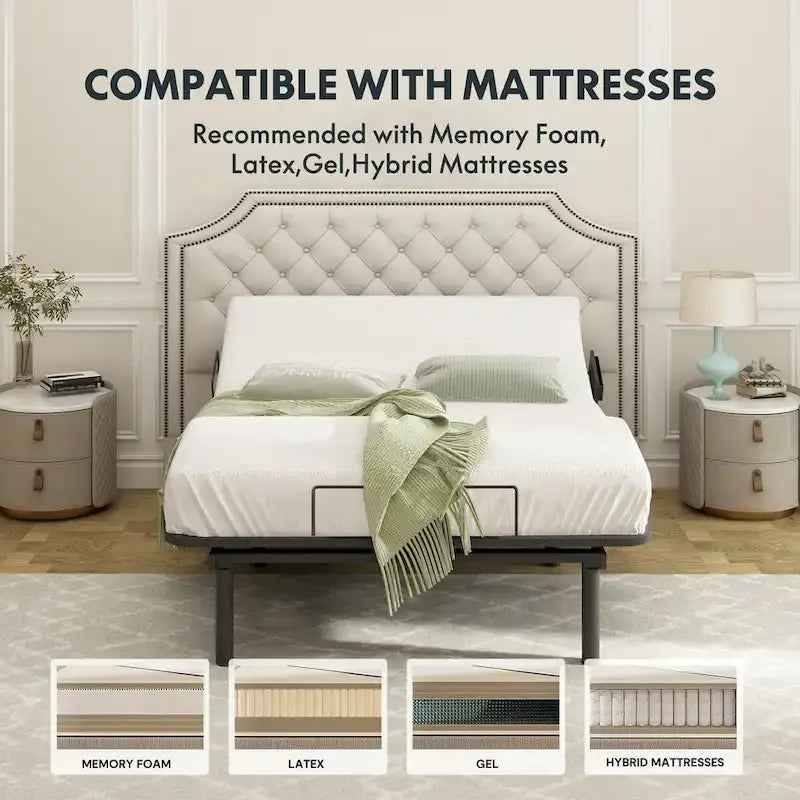 Cadre de lit électrique Twin XL/Queen/Split King, sans dégagement, gravité zéro, support de matelas