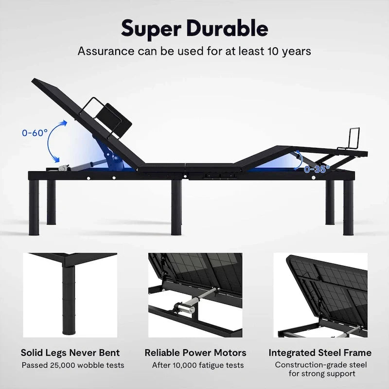 Cadre de lit électrique Twin XL/Queen/Split King, sans dégagement, gravité zéro, support de matelas