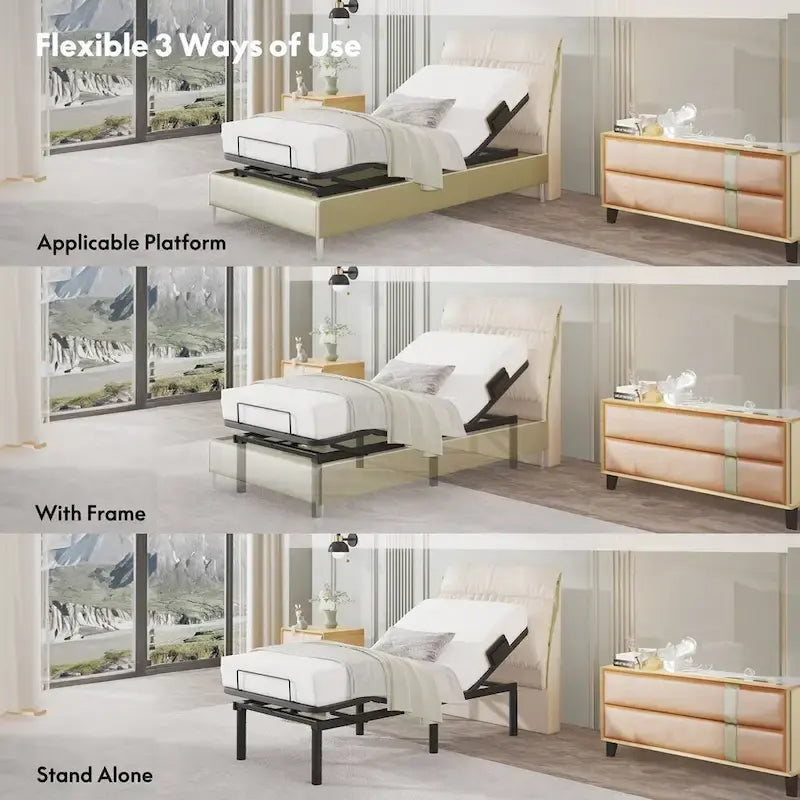 Cadre de lit électrique Twin XL/Queen/Split King, sans dégagement, gravité zéro, support de matelas