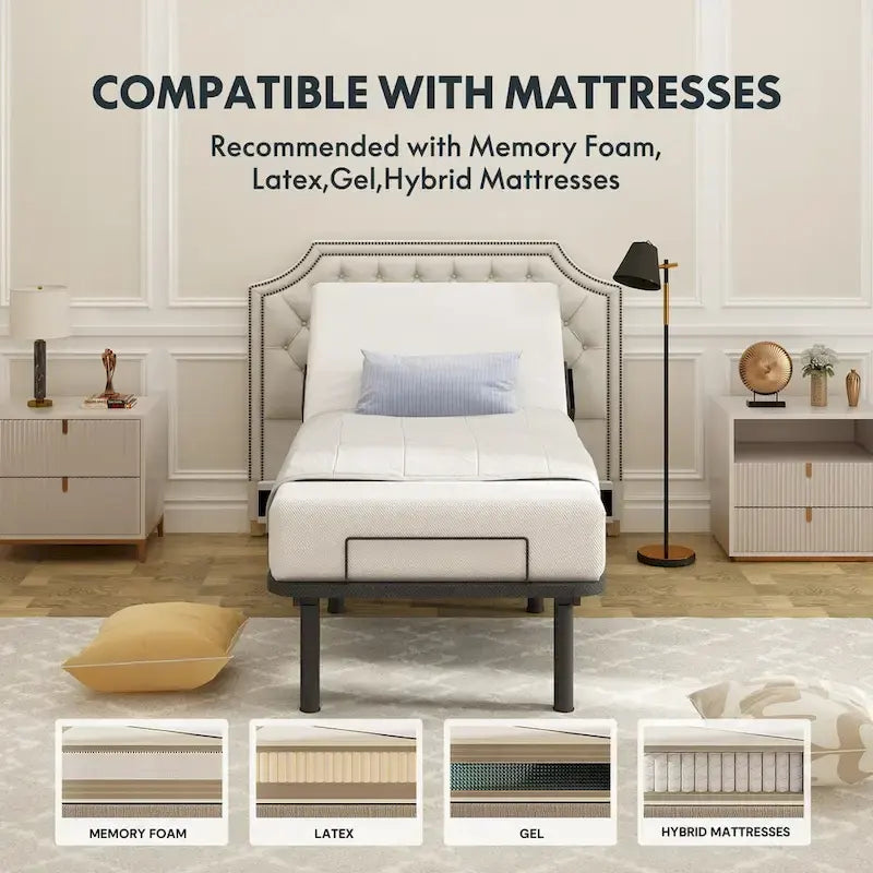 Cadre de lit électrique Twin XL/Queen/Split King, sans dégagement, gravité zéro, support de matelas