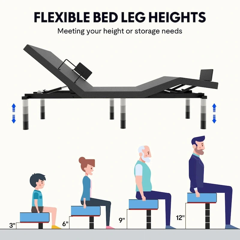 Cadre de lit électrique Twin XL/Queen/Split King, sans dégagement, gravité zéro, support de matelas