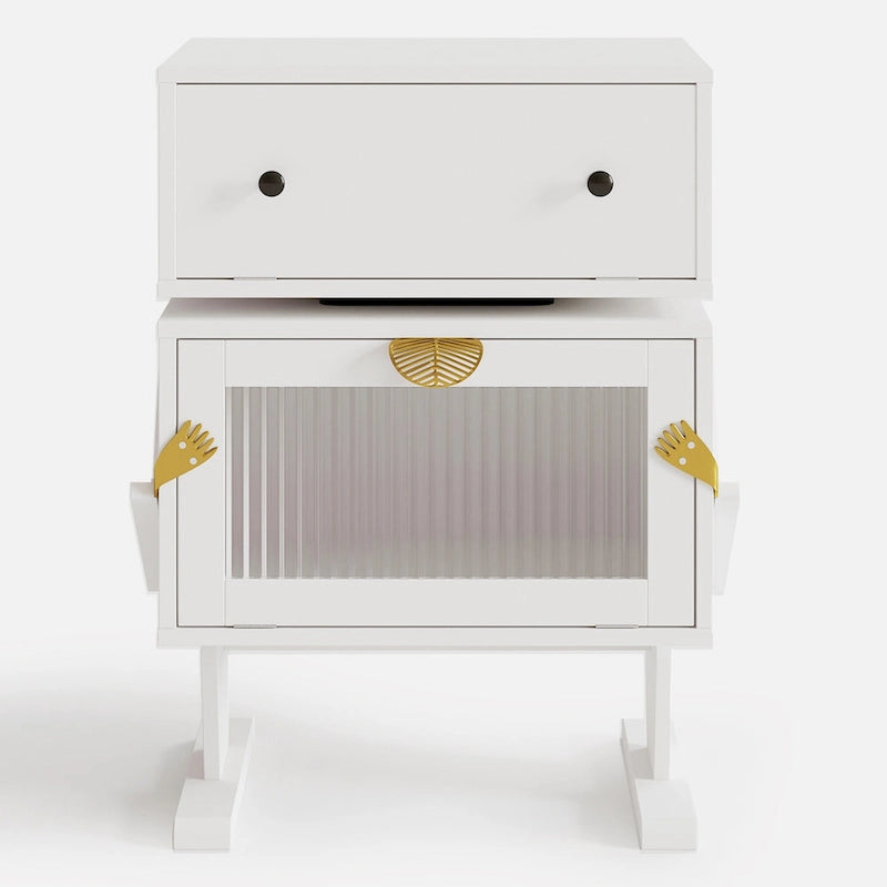 Table de chevet avec tiroir rotatif et bandeau lumineux LED