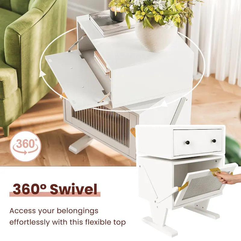Table de chevet avec tiroir rotatif et bandeau lumineux LED