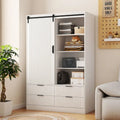 Grande Armoire de Chambre à Coucher avec Tringle à Vêtements, Portes Coulissantes, Tiroirs et Étagères Ouvertes