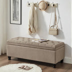 Banc de rangement capitonné en tissu avec boutons