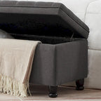 Banc de rangement capitonné en tissu avec boutons