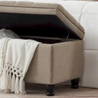 Banc de rangement capitonné en tissu avec boutons