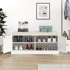 Banc de rangement à chaussures blanc pour entrée avec coussin et étagères réglables - 101,1 L x 39,9 P x 45,7 H cm