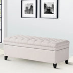 Banc de rangement capitonné classique et élégant avec assise décorée de boutons touffetés