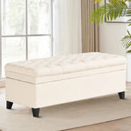 Banc de rangement capitonné classique et élégant avec assise décorée de boutons touffetés