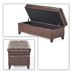 Banc de rangement capitonné classique et élégant avec assise décorée de boutons touffetés
