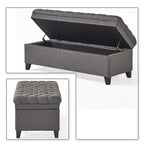 Banc de rangement capitonné classique et élégant avec assise décorée de boutons touffetés
