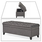 Banc de rangement capitonné classique et élégant avec assise décorée de boutons touffetés