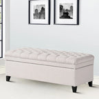 Banc de rangement capitonné classique et élégant avec assise décorée de boutons touffetés