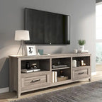 Meuble TV gris avec tiroirs de rangement et gestion des câbles pour TV de 65/75 pouces - M