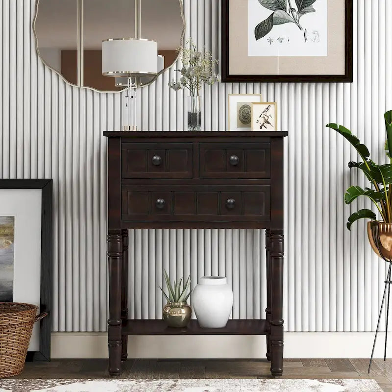 Table console/table d'appoint étroite et fine pour expresso avec 3 tiroirs et 1 étagère inférieure - 60,2 cm L x 33 cm l x 79 cm H