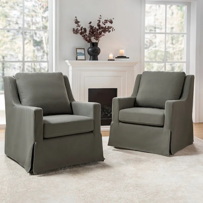 Ensemble de 2 fauteuils pivotants à bascule déhoussables de style campagnard