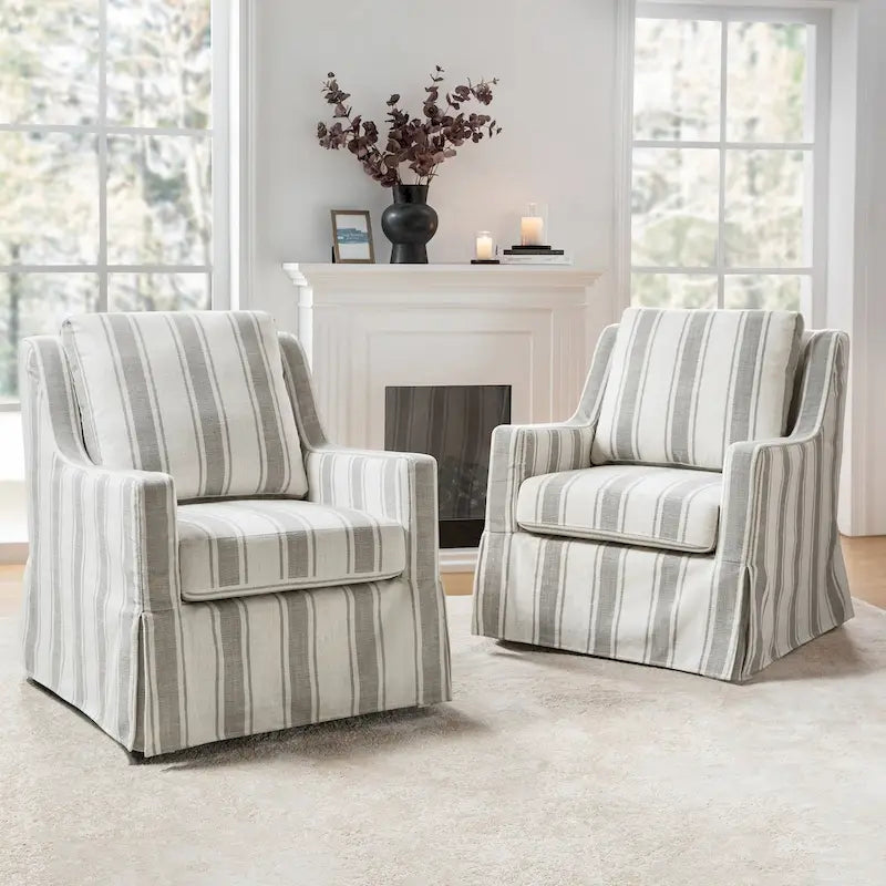 Ensemble de 2 fauteuils pivotants à bascule déhoussables de style campagnard