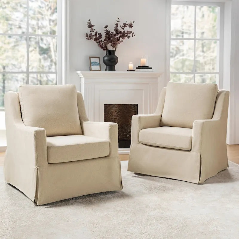 Ensemble de 2 fauteuils pivotants à bascule déhoussables de style campagnard
