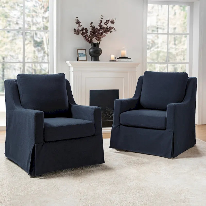 Ensemble de 2 fauteuils pivotants à bascule déhoussables de style campagnard