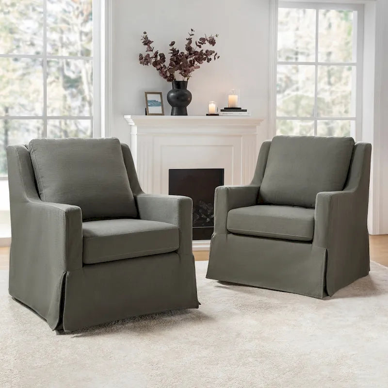 Ensemble de 2 fauteuils pivotants à bascule déhoussables de style campagnard