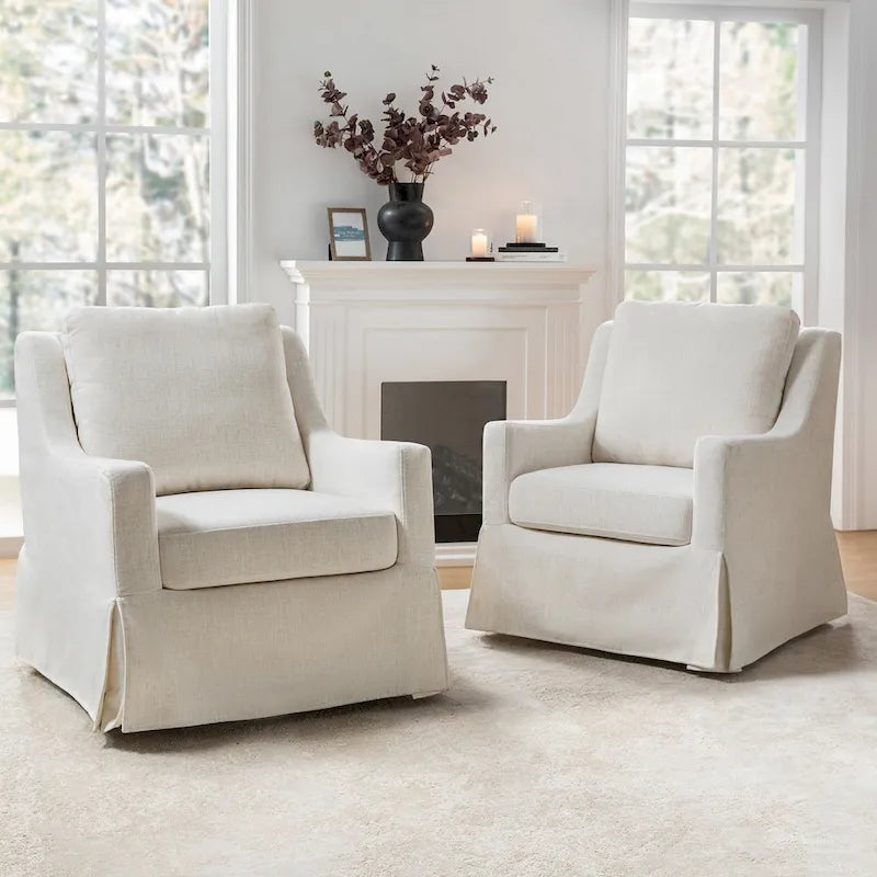 Ensemble de 2 fauteuils pivotants à bascule déhoussables de style campagnard